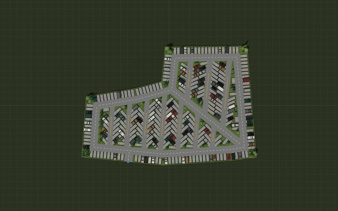 Top plan view of a fully solved parking lot