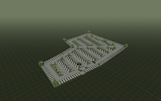 Cars driving into the lot and parking, animated